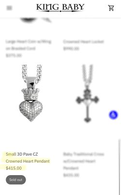 Rare Pink King Baby Designer Crowned Heart Pendant Silver CZ