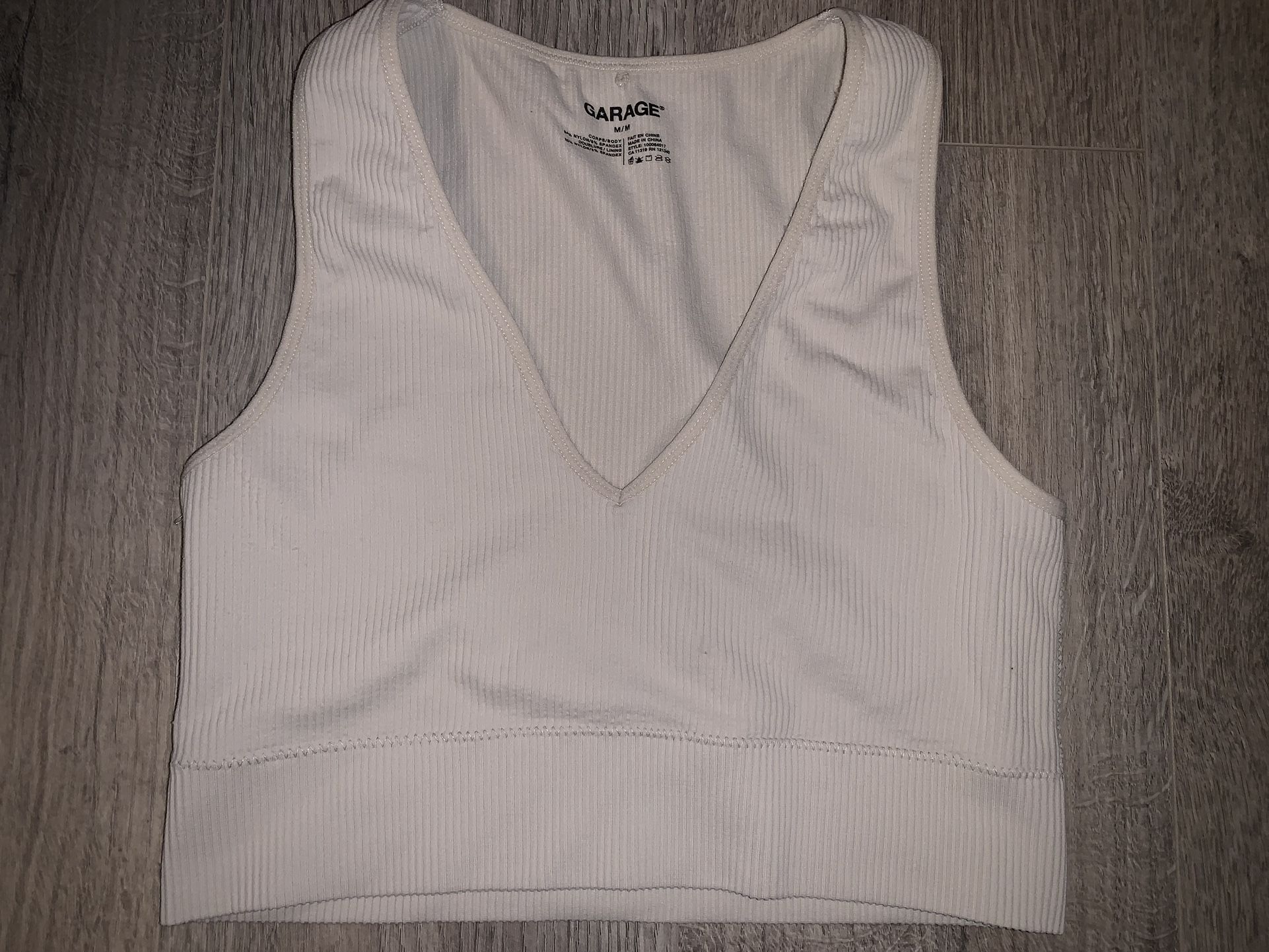 Garage cream ribbed plunge crop top