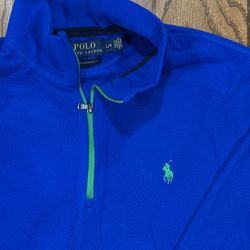 🚙 Blue Green PONY Mens LARGE Ralph Lauren POLO Long Sleeve Quarter Zip Performance Dress Sweater Shirt