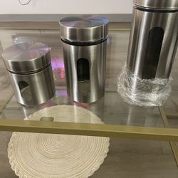 Glass Canister Set with Stainless Steel Coating (3-Piece Set)