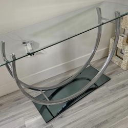 SILVER & Black Base GLASS Top 🖤 Console Table
