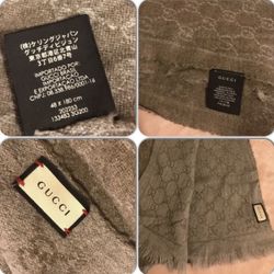 Large Gucci Wool Scarf In Dark Brown Authentic