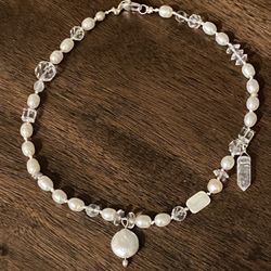 Freshwater Pearl, Swarovski Crystal and .925 Sterling Silver Necklace