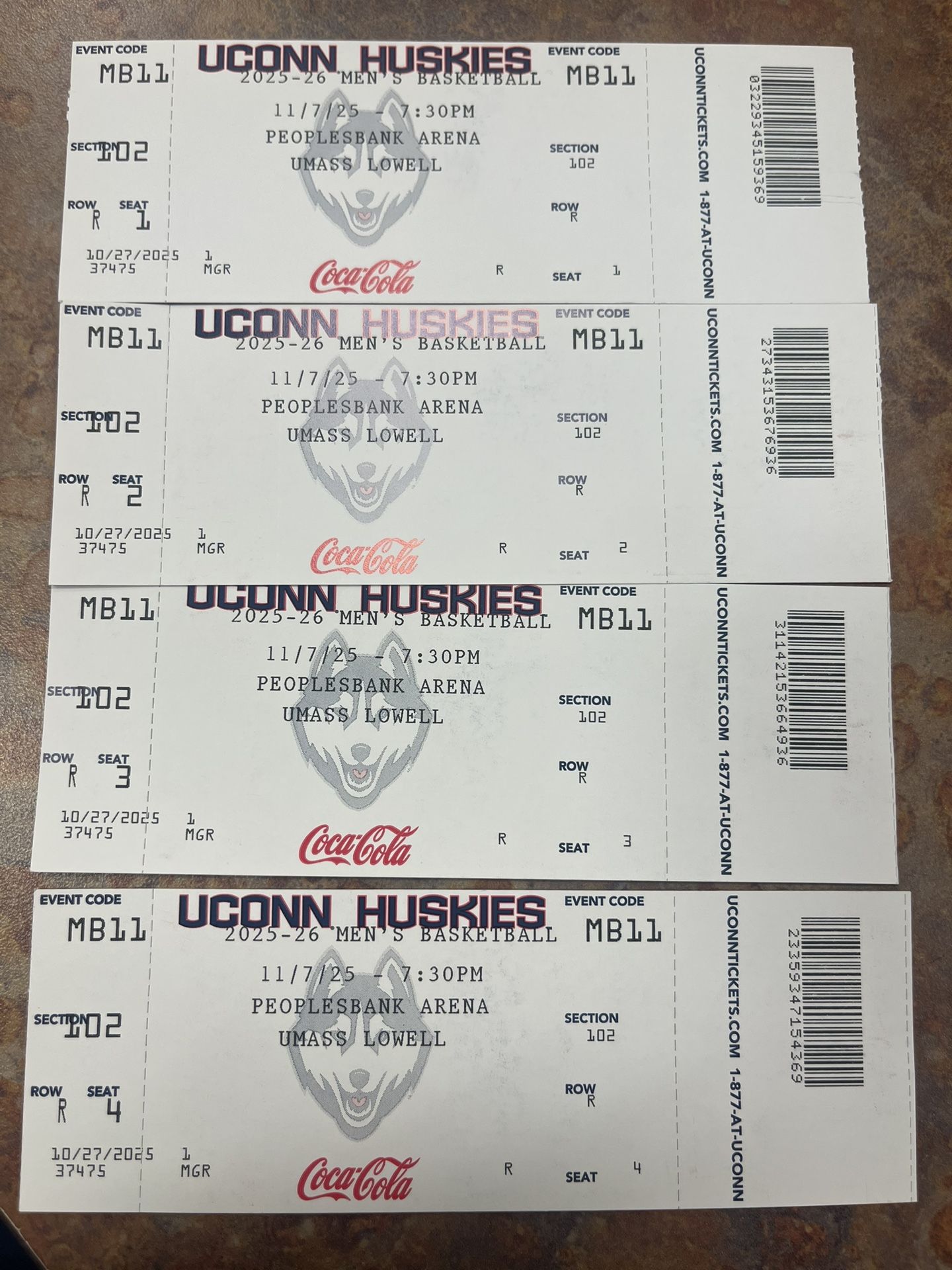 Four UConn Tickets Tonight’s Game