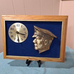 Blue Felt Wood Framed Brass Police Officer Clock  16" x 11.5 
