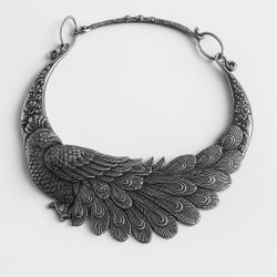 Chunky Bib Necklace Peacock Bohemian Women's Vintage Silver Plated