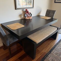 dining room Table Bench Seat, Two Leather Chairs
