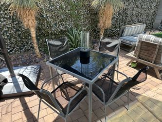 5-Piece Glass Top Patio Dining Set - Square Table & 4 Mesh Chairs