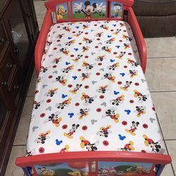 Disney Mickey Mouse Plastic Toddler Bed with Mattress and Sheet 