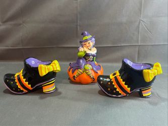 Cute Halloween Witch - 2 Matching Candle Holders Set of Two
