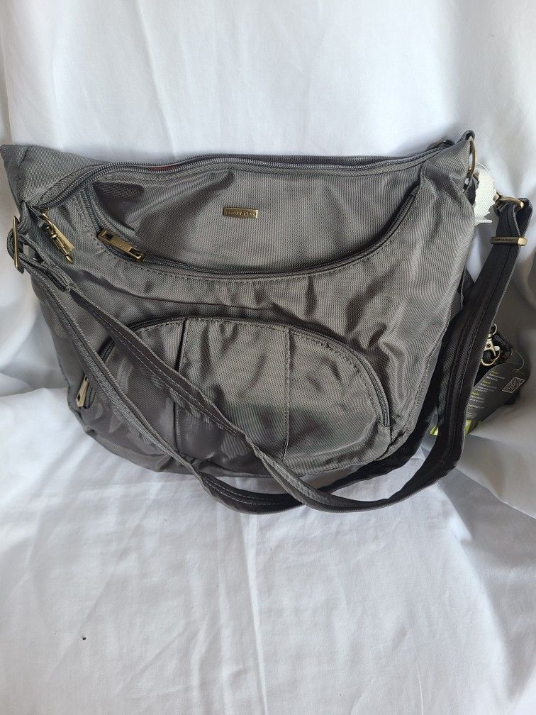 Travelon Anti-Theft Classic Crossbody Slouch Hobo Security Travel Bag Gray