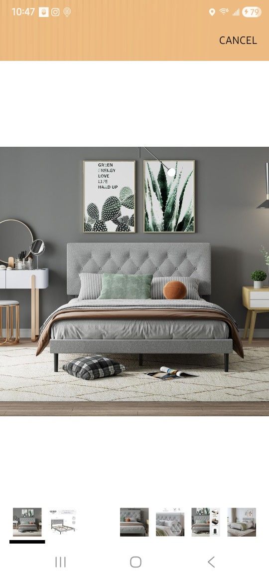 Lubedcy Queen Size Velvet Platform Bed Frame with Upholstered Headboard, Sturdy Wooden Slats, No Springs Required, Easy to Assemble, Noiseless Sleep, 