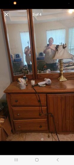 Wood Dresser with Dual Mirrors