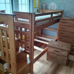 Bunk Beds With Storage, Two Dressers, One Twin Mattress 