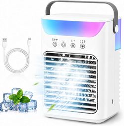 Brand new in box Portable Air Conditioner Desktop AC Cooling Fan 1500ml Mini Air Cooler with 8 Color Lights,3 Wind Speed,2-6H Timerl,Small Portable Ac