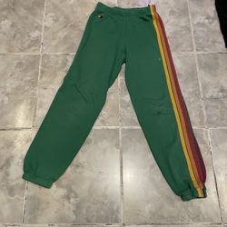 Aviator Nation 5 Strip Sweatpants Joggers Kelly Green Kids SZ 12 Distressed/Hole