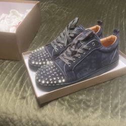 CHRISTIAN LOUBOUTIN Mens Blue Louis Junior Spikes Flat Veau Velours 