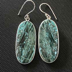 Natural Turquoise Gemstone Silver Earrings-AE97264