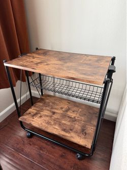 Wood & Metal Bar Cart w/ Basket Storage