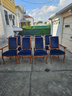 8 beautiful blue velvet custom made chairs