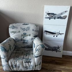Toddler Boy Airplane Chair and Paintings