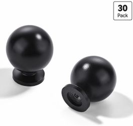 LIMUR 30-Pack Matte Black Round Solid Cabinet Knobs, 1 Inch Diameter