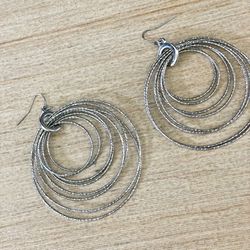 Silver Tone Multi Ring Earrings 