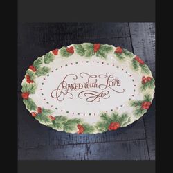 Fitz And Floyd Holly Berry Cookie Serving Christmas Platter
