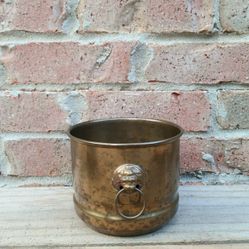 Vintage Small Brass Lion Heads Planter 