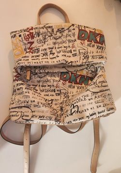 DKNY Fashion Backpack, White Iconic Graffiti Bag