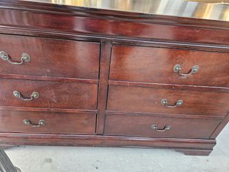 Cabinet Solid Wood 61" Long, 18" Wide One  Right Top Drawer misaligned. Very Clean