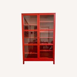 Elegant Ikea Red Bookcase with Glass Doors