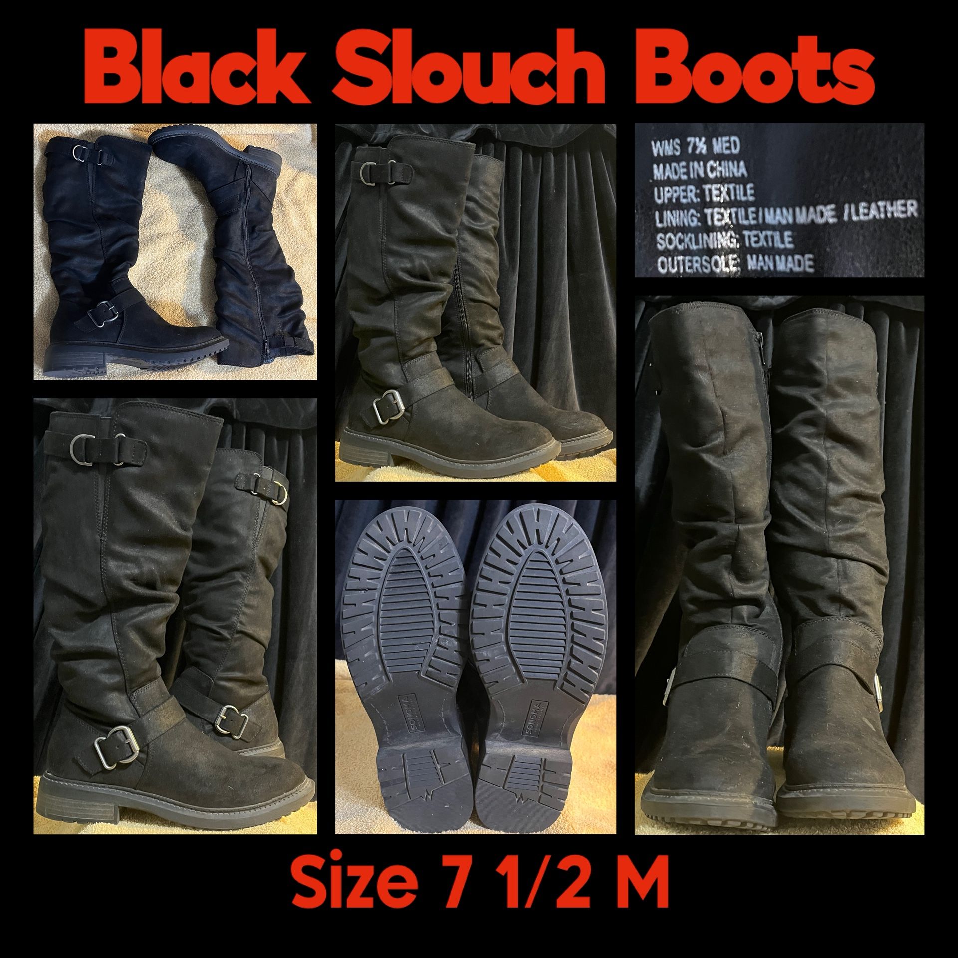 Size 7 1/2M- Black Slouch Boots
