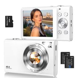 White 4K Vlogging Digital Camera with 16x Zoom and 2 Batteries