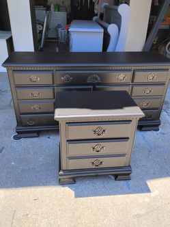 Black7 drawer dresser and nightstand solid wood