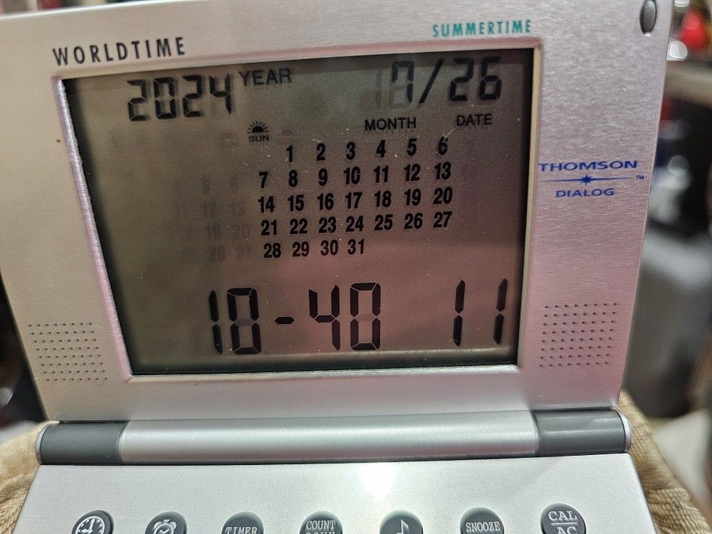 Satin Silver-tone Finish World Time Alarm Clock and Calculator
