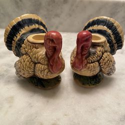 Vintage Napcoware Turkey Candlestick Holders Thanksgiving Holiday Decor