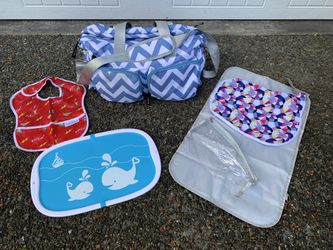 Duffle Diaper Bag with Accessories (Wet Bag, Change Pad,Folding Placemat, & Bib!)