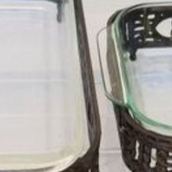Set Of 2 Pyrex Dishes In Metal Base