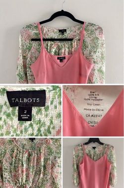 Talbots Women's Pink Green White Floral Print Tie Waist Blouse Talbots 100% Silk