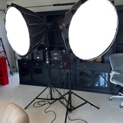 Pair Of Aputure LightStorm 300x With LightDome III Softboxes