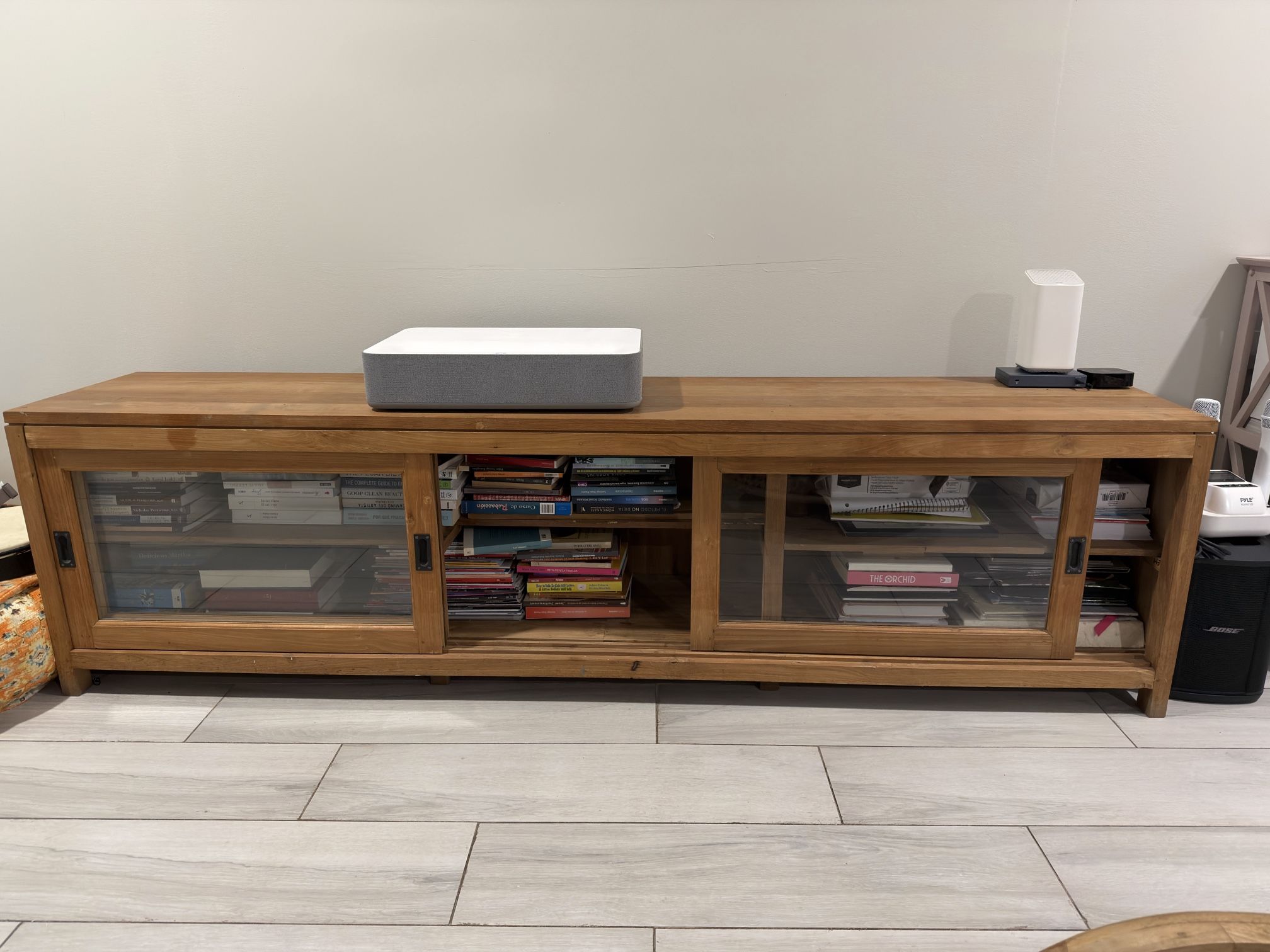 Solid Wood Media Console / Sideboard with Sliding Glass Doors