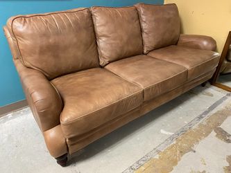 BARCALOUNGER Wayne Phillips Caramel Leather Sofa w/ Nailhead Trim