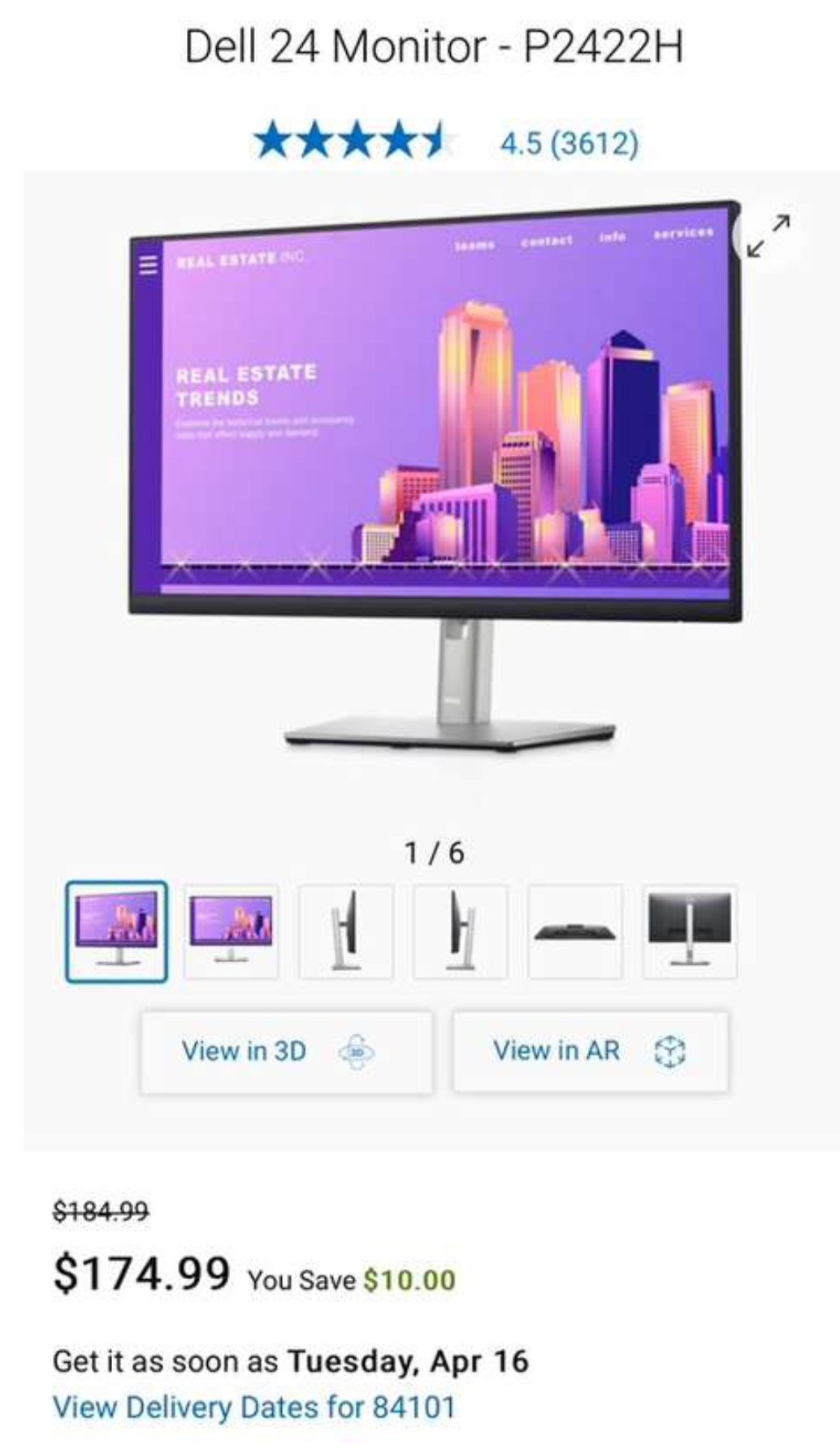 Dell 24 Monitor - P2422H With Free VESA Desk Mount