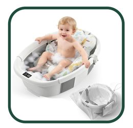Collapsible Baby Bathtub, 3s to Install, Baby Bath Tub with Soft Cushion, 0-36 Months