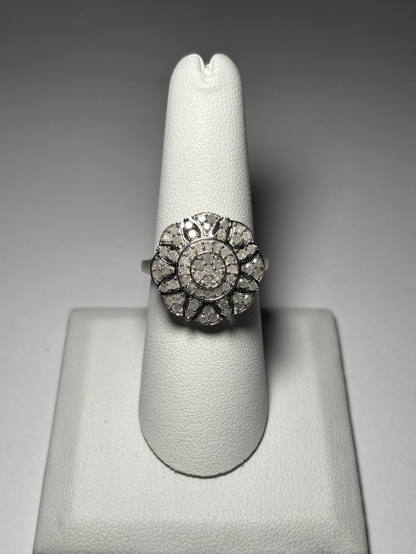 .925 Sterling Silver .75ctw Genuine White Diamond Cluster Ring Size 8