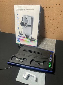 Ps5/Slim/Pro Cooling Station W/ Auto Turbofan & 3-Level Speed, PA 5 Vertical Stand Cooling Fan Station W/ Controller Charger, Accessories Base Cooler