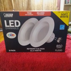 Feit Enhance 90+CRI 75W Replacement Dimmable 2700K, 5" to 6" LED, 2pk - NEW
