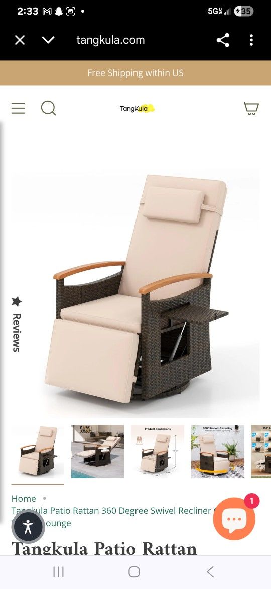 Tangkula Patio Rattan 360 Degree Swivel Recliner Chair, Wicker Lounge Chair w/Adjustable Backrest & Footrest. 