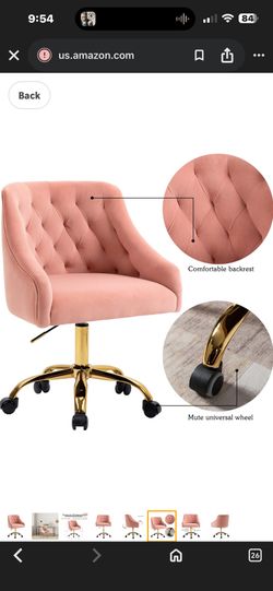 New in the box pink velvet swiveling adjustable height office chair or vanity chair with gold base
